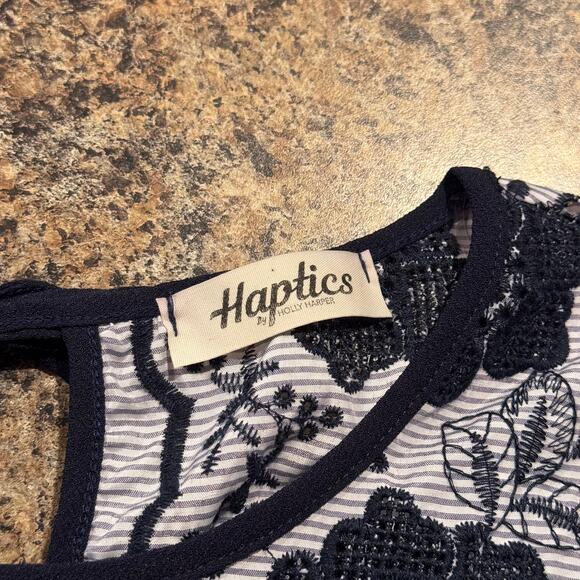 Top Embroidered Boho Cottagecore Coastal Grandma Soft Girl Floral Stripe Blue 3X - Picture 2 of 4